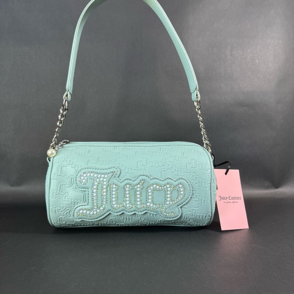 Juicy Couture YK2 String Of Pearls Roll Bag Pastel Turq - Rhinestone logo